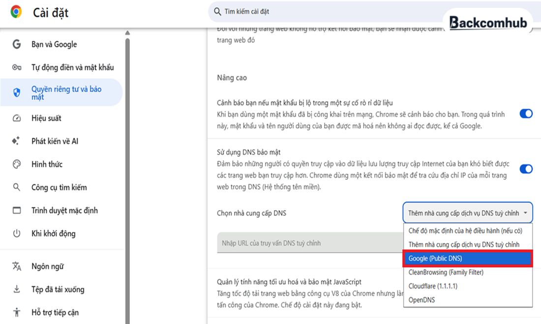 Chọn Google Public DNS 