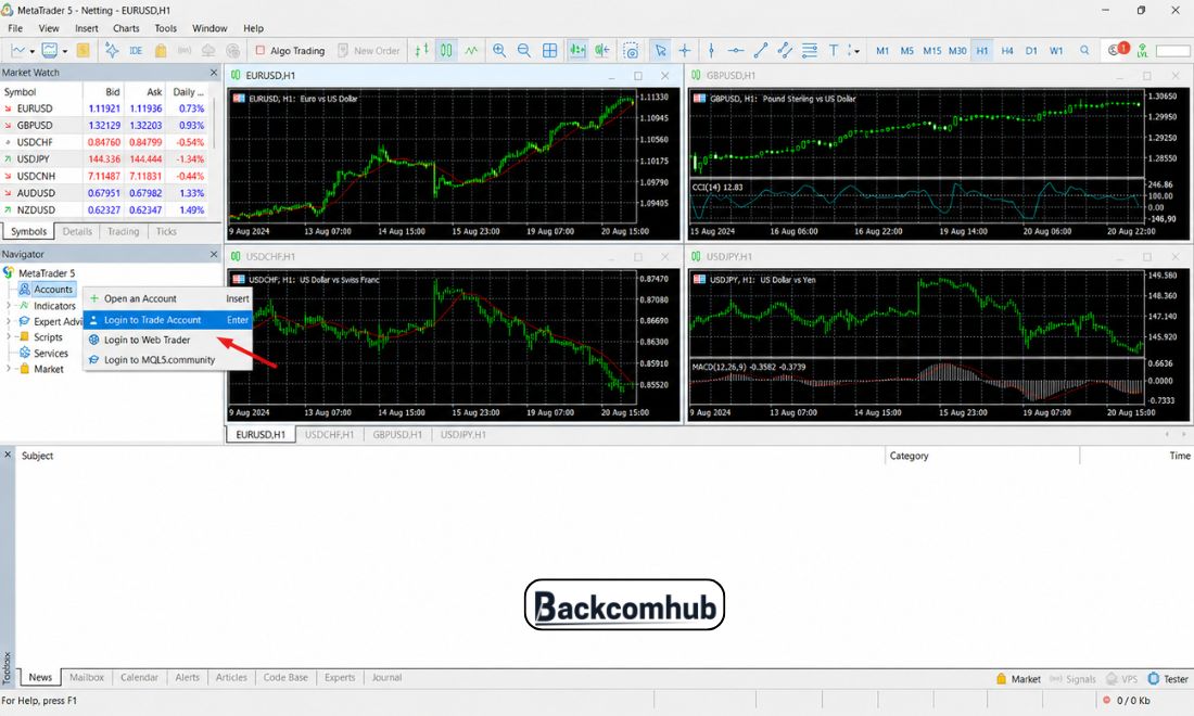 Bấm vào “Login to Trade Account”
