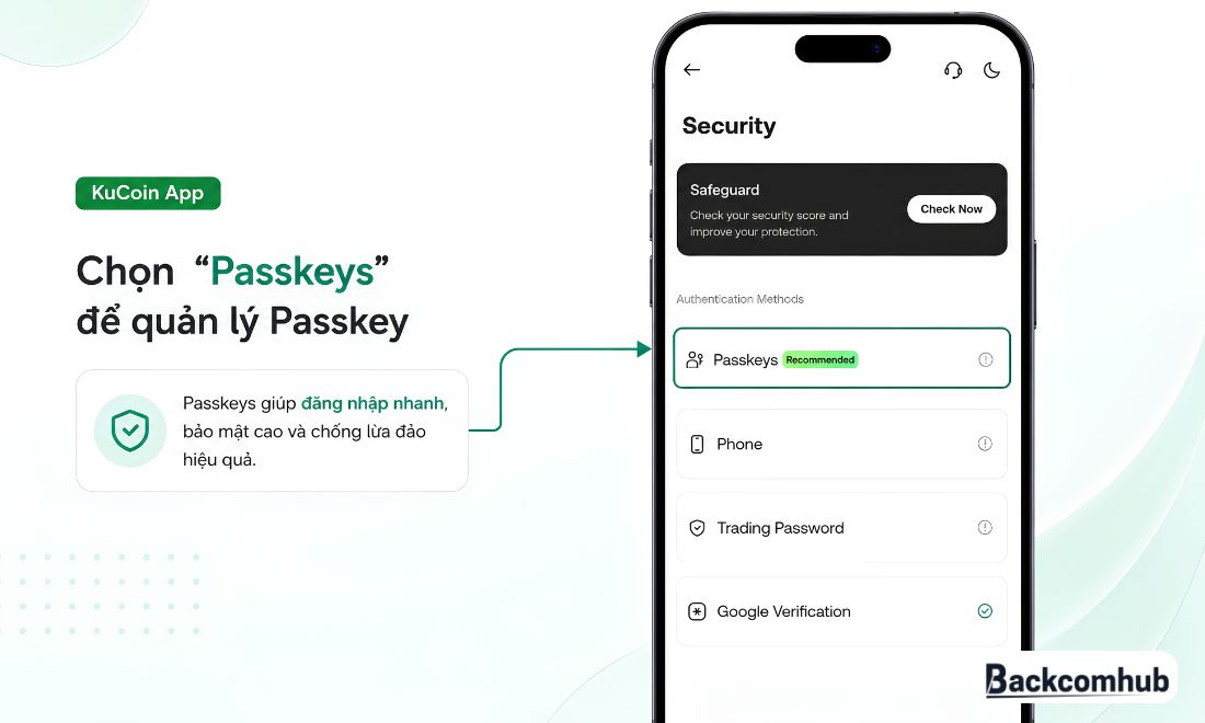Chọn mục thêm passkey 