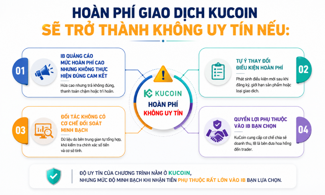 Hoàn phí giao dịch Kucoin sẽ trở thành không uy tín nếu nhà đầu tư đăng ký qua IB thiếu độ tin cậy 