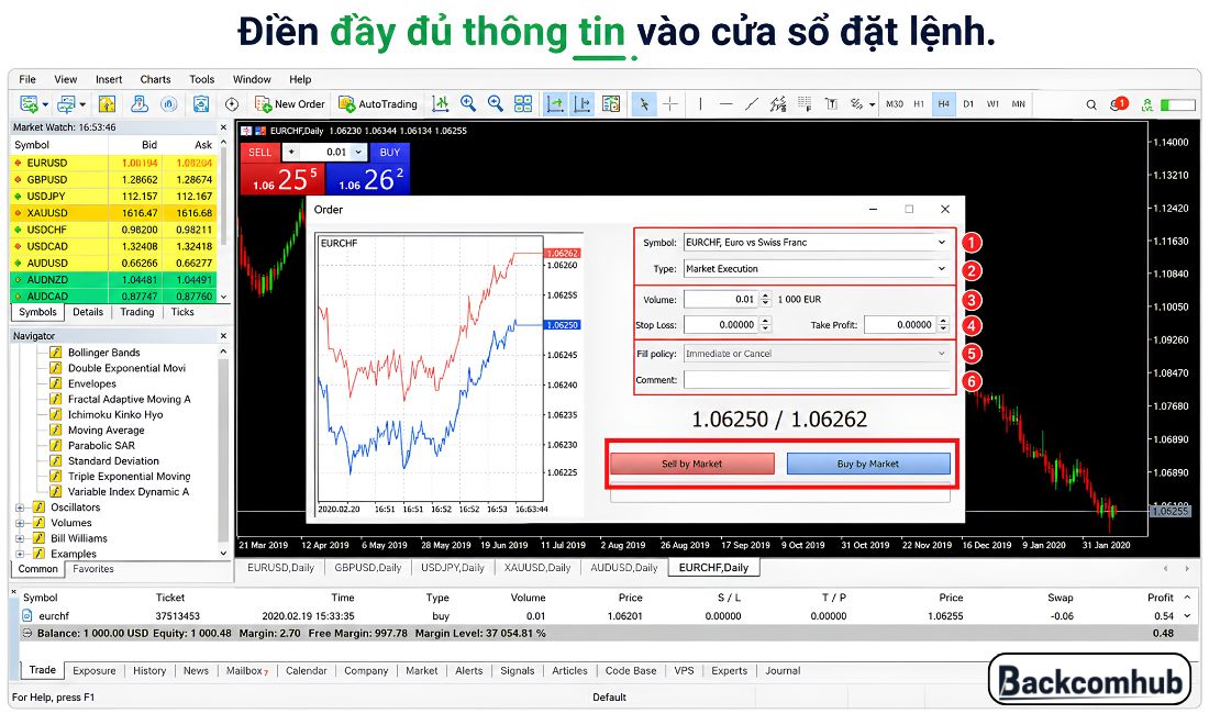 Điền đầy đủ thông tin vào trong cửa sổ đặt lệnh 