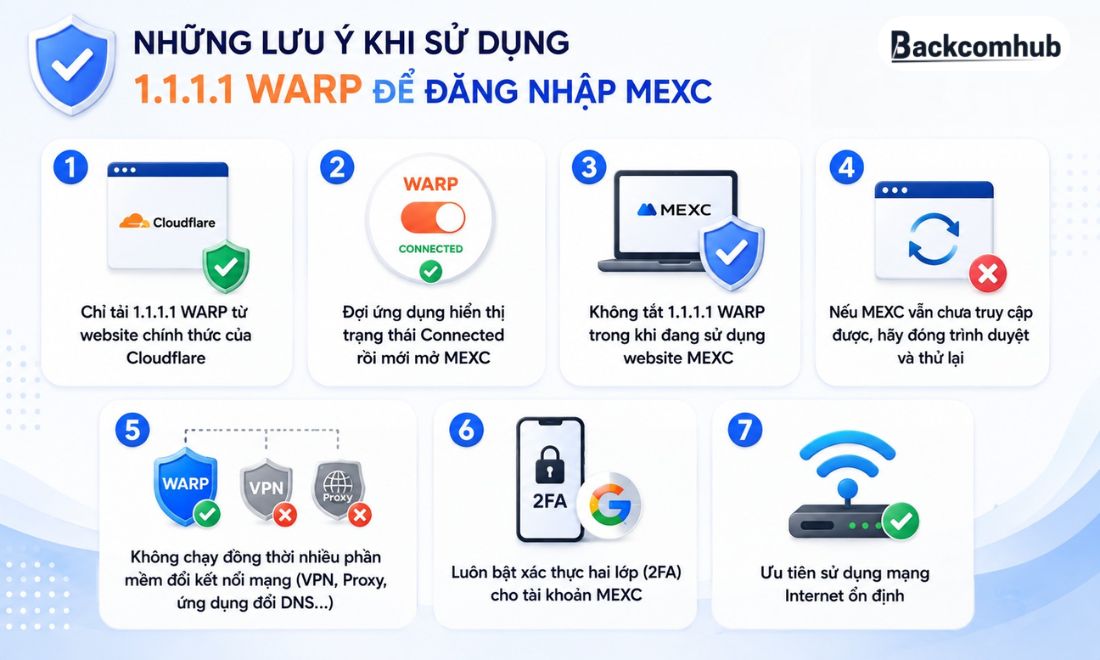 Những điều cần lưu ý khi áp dụng cách đăng nhập Mexc khi bị chặn bằng 1.1.1.1 WARP 
