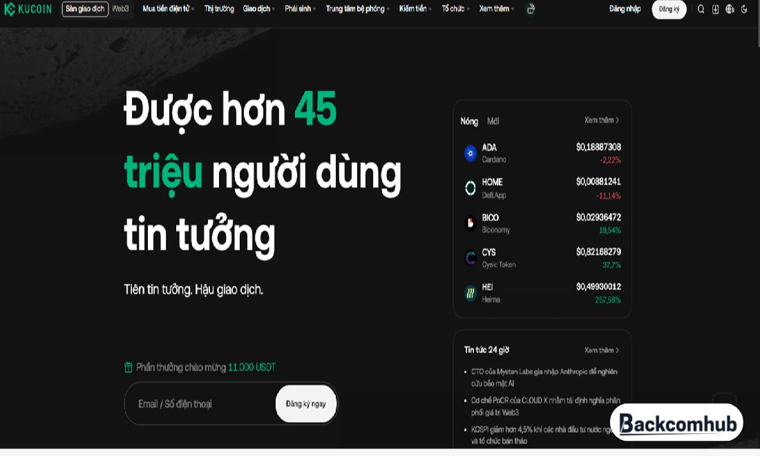 Nếu giao diện sàn Kucoin hiển thị như ngày thường thì có nghĩa bạn hết bị chặn và truy cập thành công vào sàn 
