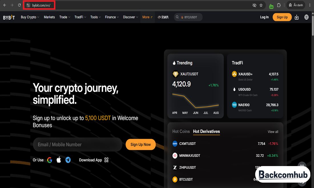Giao diện website Bybit khi truy cập thành công
