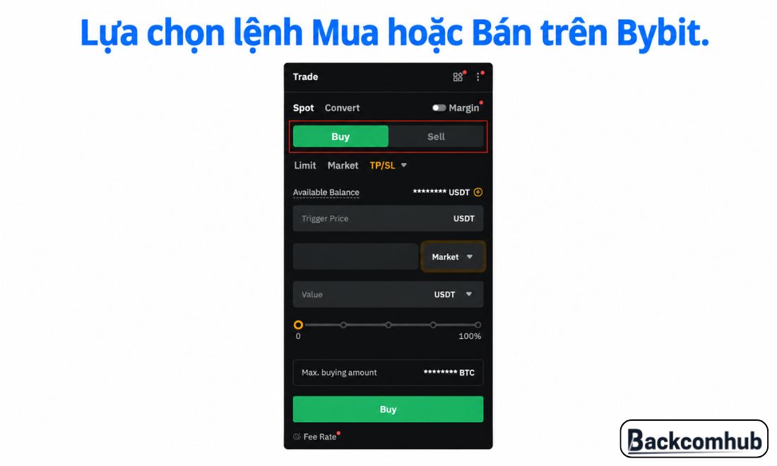Chọn lệnh mua hoặc bán đồng coin đó 
