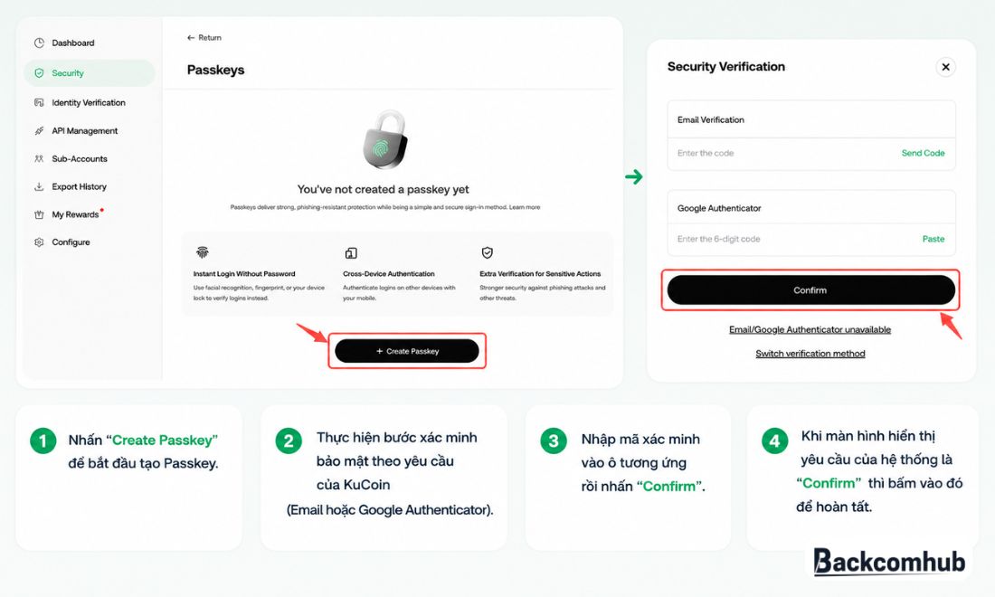 Tạo passkey cho tài khoản kucoin 