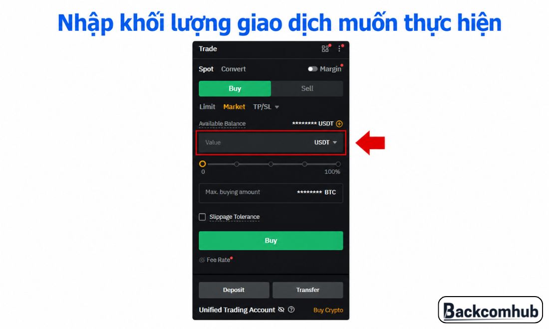 Nhập khối lượng giao dịch mong muốn 