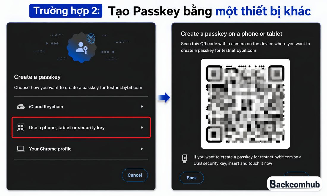 Trường hợp 2: Tạo Passkey bằng một thiết bị khác