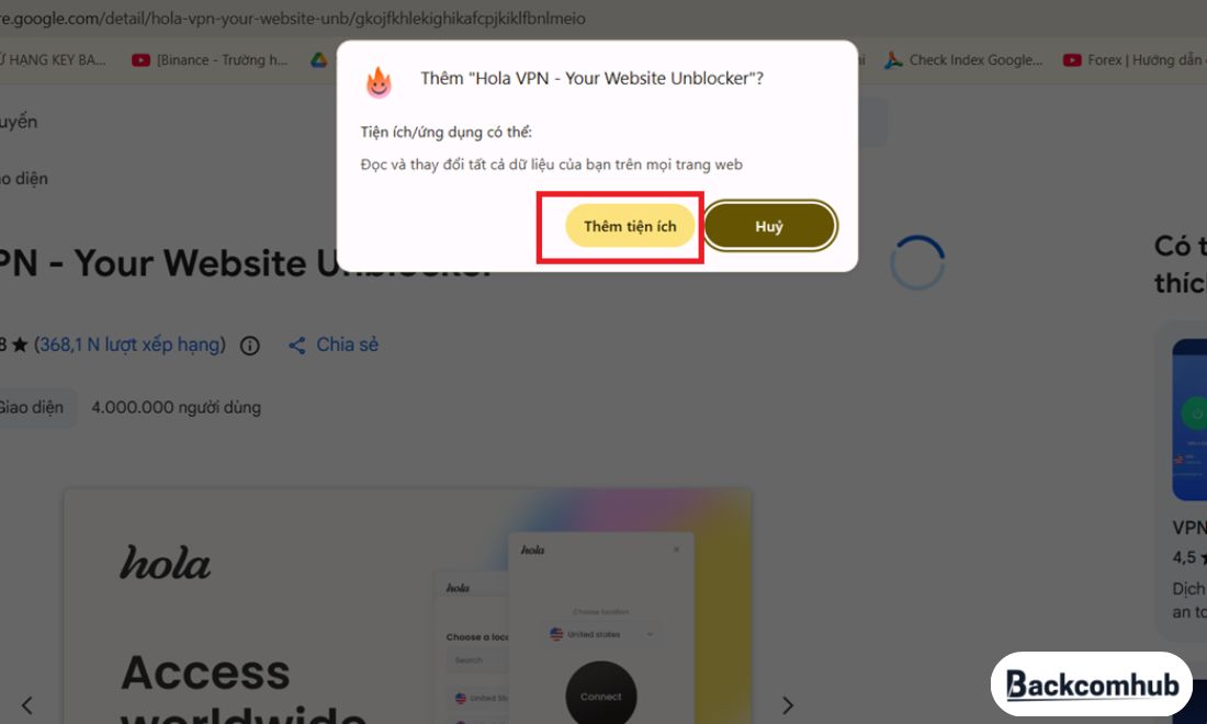 Thêm Hola VPN vào tiện ích 