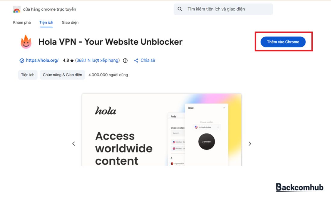 Thêm Hola VPN vào Chrome 