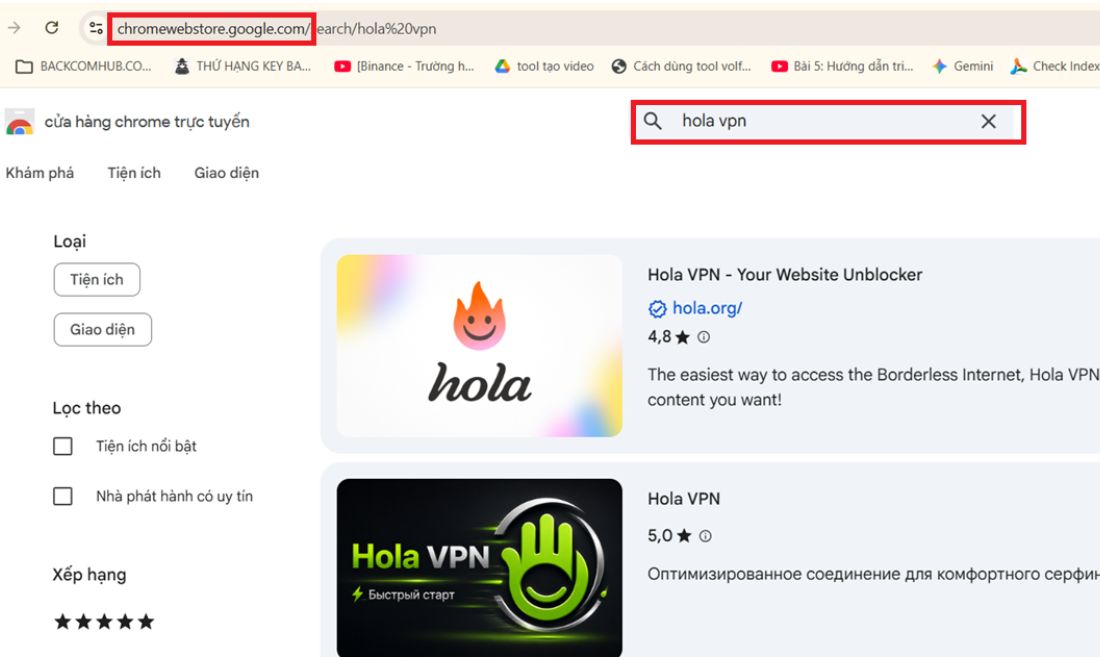 Nhập từ khóa "Hola VPN" 