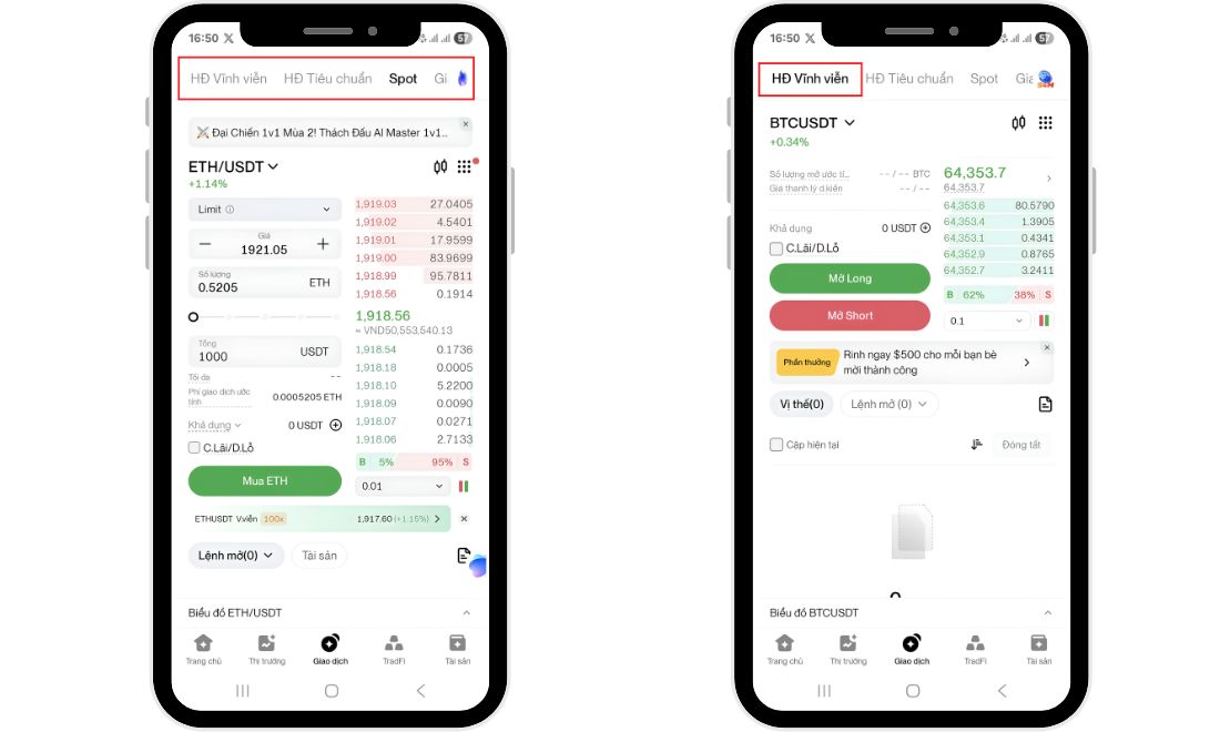 Để giao dịch futures trên app BingX, trước tiên nhà đầu tư cũng cần phải truy cập vào giao diện của thị trường futures 