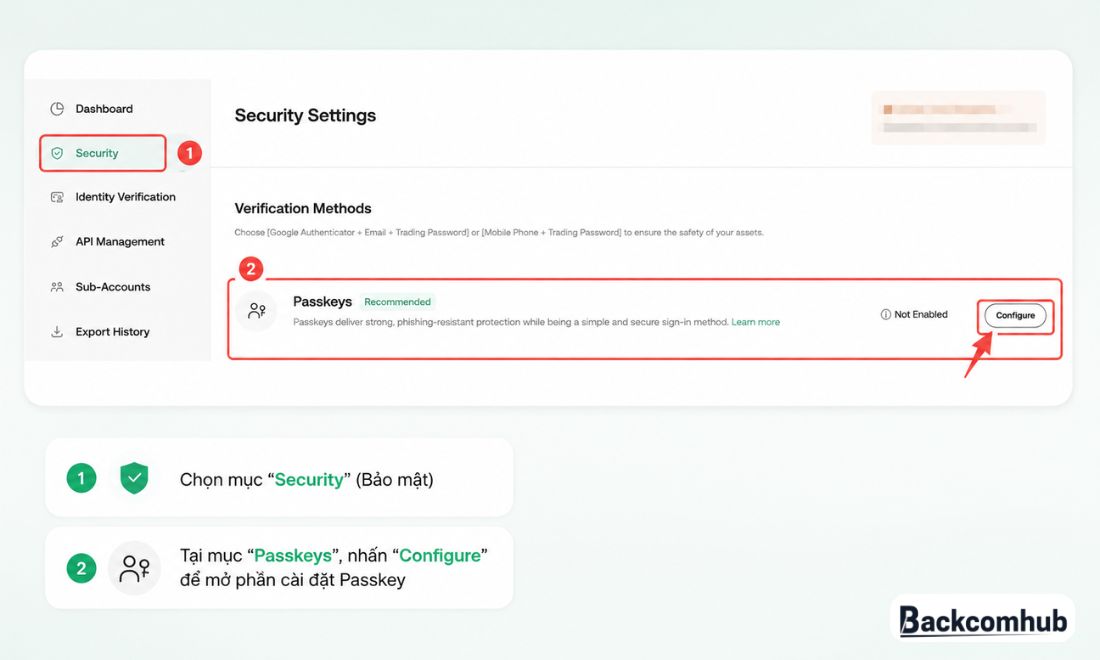Truy cập vào mục bảo mật trên kucoin 
