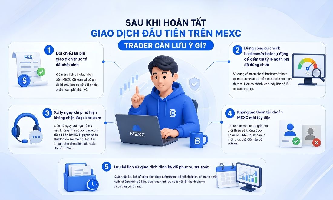 Những việc cần làm sau khi hoàn tất lệnh spot hoặc futures đầu tiên trên sàn Mexc