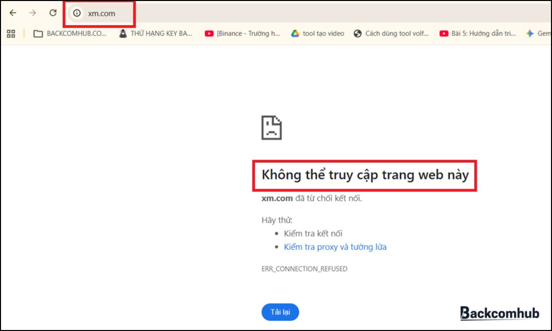 Hệ thống báo "Không thể truy cập trang web này" tức là nhà mạng đang chặn truy cập của bạn vào sàn XM 