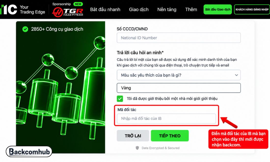 Đối với người chưa từng tạo tài khoản trên sàn IC markets thì cần mở tài khoản qua link IB cấp hoặc điền tay mã đối tác vào ô mà hệ thống yêu cầu 