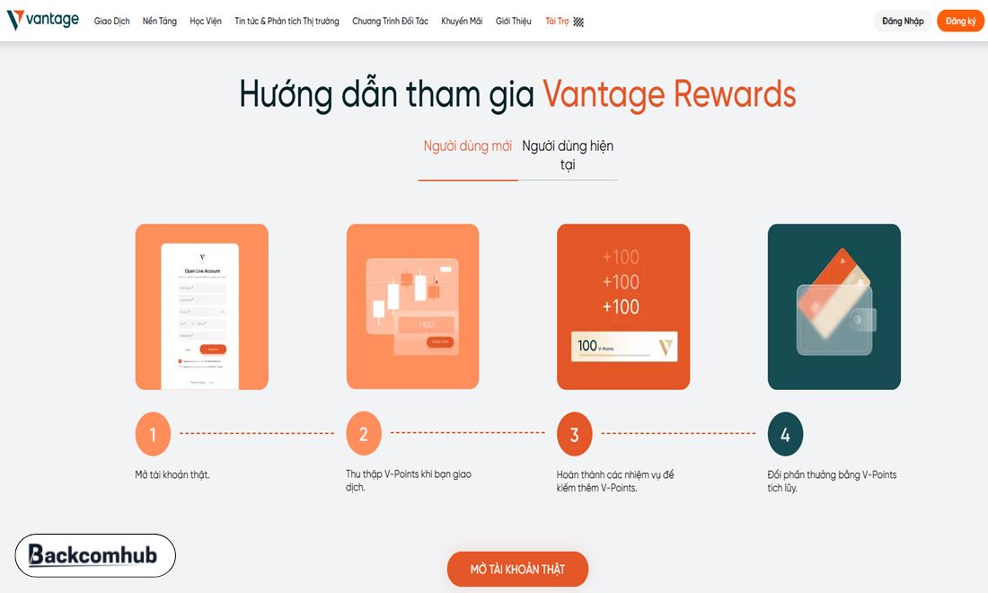 Các bước tham gia chương trình Rewards của Vantage để nhận thưởng cho người dùng mới 