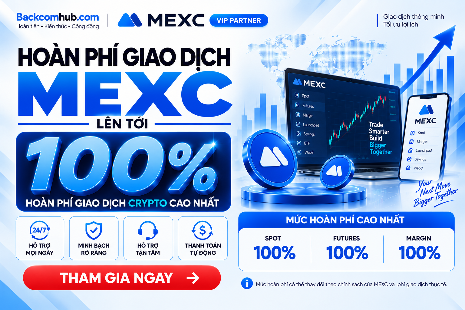 Hoàn phí Mexc 100% tại Backcomhub