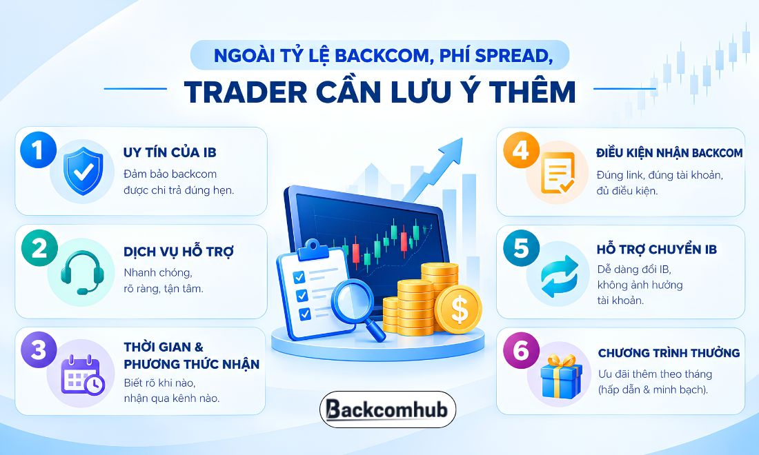 Ngoài tỷ lệ backcom, spread, khi chọn sàn forex, trader cần lưu ý thêm nhiều yếu tố khác như ở trên 