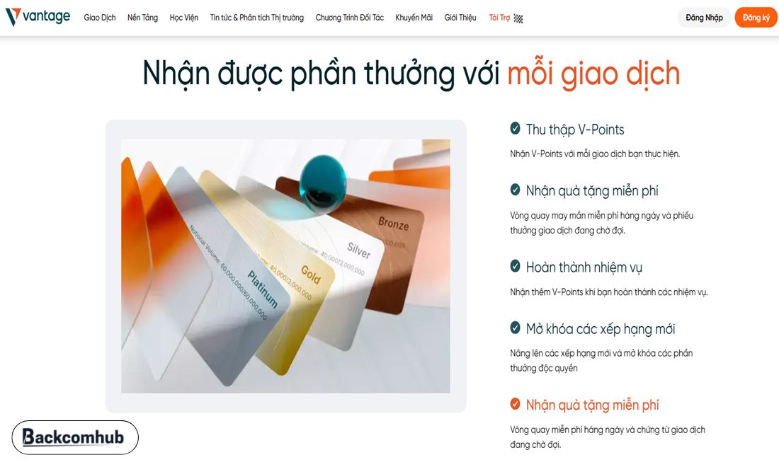 Các phần thưởng mà Vantage đưa ra trong chương trình Rewards 