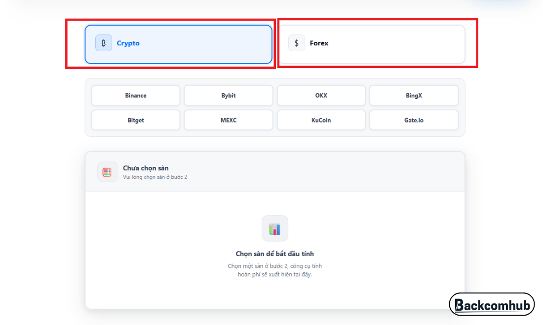 Bước 1: Chọn thị trường Crypto hoặc Forex