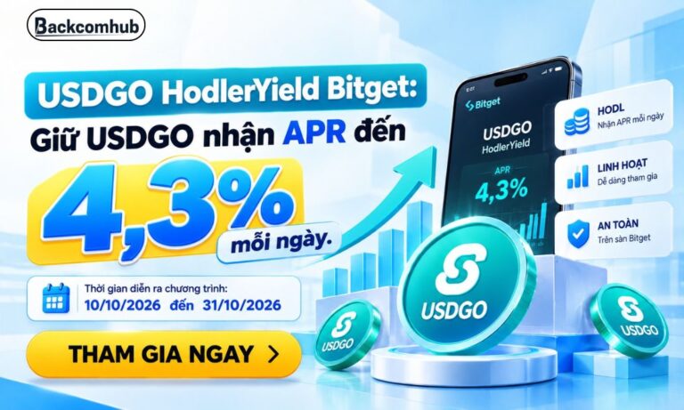 USDGO HodlerYield Bitget: Giữ USDGO nhận APR đến 4,3% mỗi ngày
