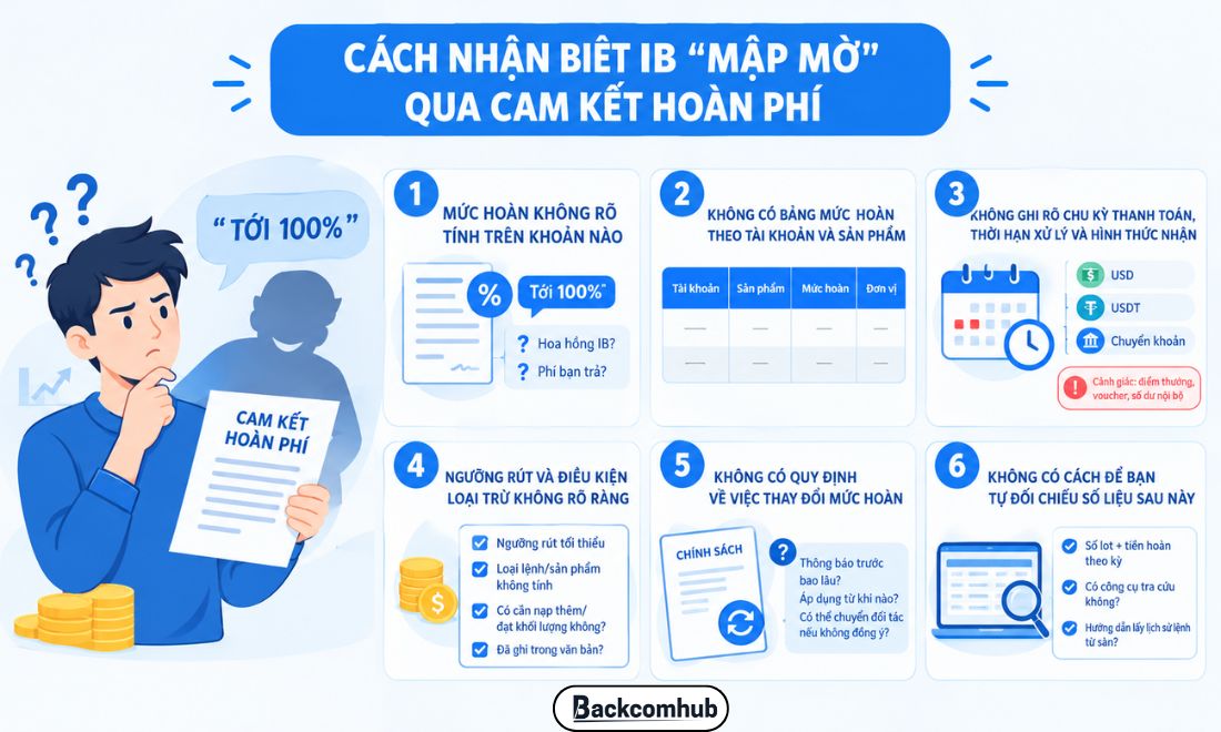 IB thiếu uy tín thường không nói rõ cách tính, mức hoàn, kỳ trả và ngưỡng rút.