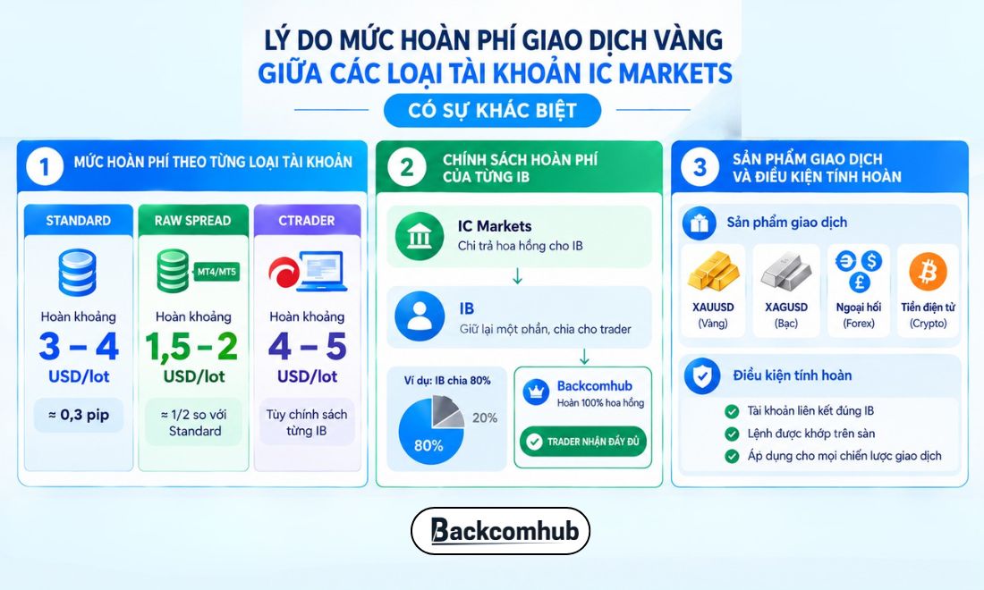 Lý do mức hoàn phí giao dịch vàng giữa các loại tài khoản IC Markets có sự khác biệt