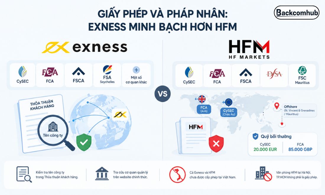 Về giấy phép hoạt động, sàn Exness sở hữu nhiều giấy phép hơn so với sàn HFM và có độ minh bạch cao hơn 