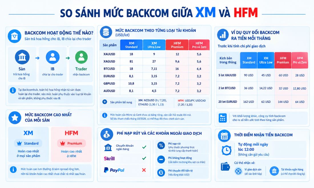 So sánh mức backcom giữa sàn XM và HFM