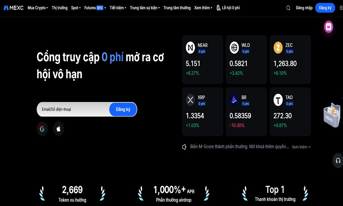 Trước tiên cần truy cập vào website của sàn mexc tại mexc.com